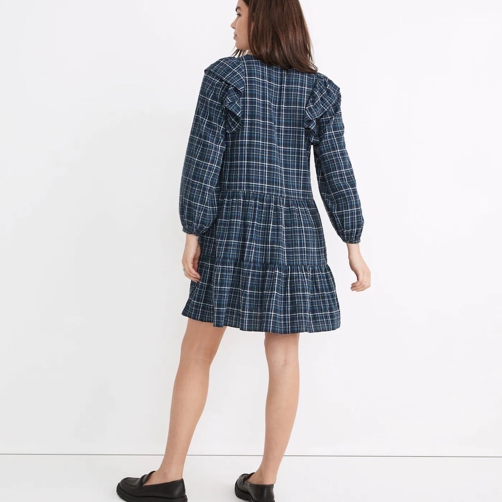 Madewell Gauze Ruffle-Trimmed Mini Dress Deep Indigo NWT - Picture 2 of 9